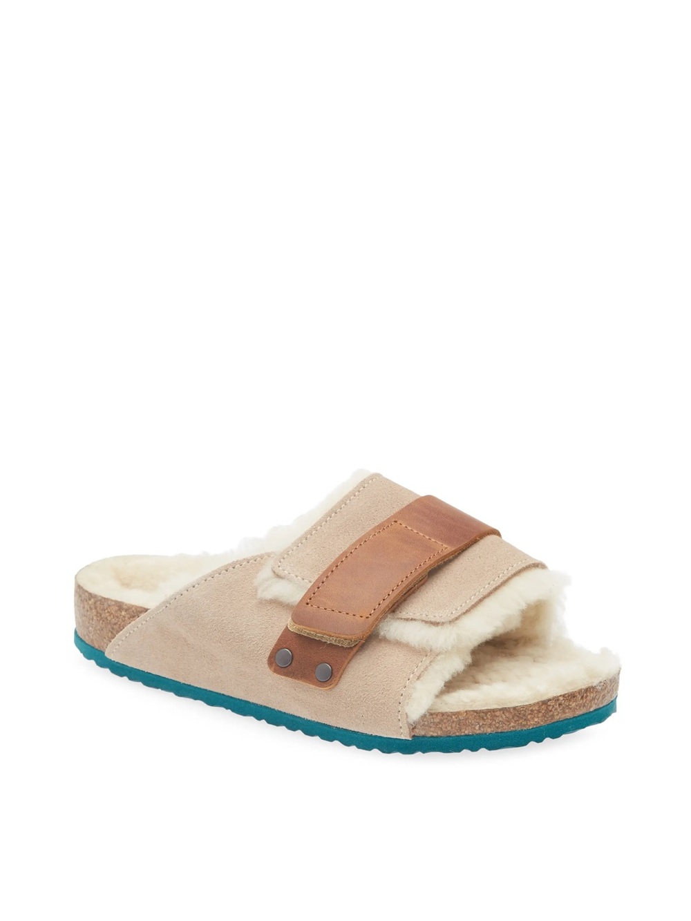 Birkenstock Cream Kids' Kyoto Genuine Shearling Lined Slide Sandal